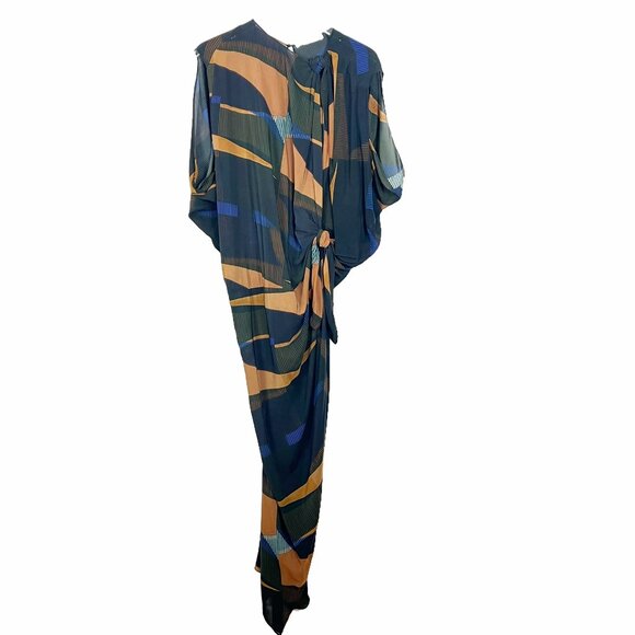 Zara Dress Women's M Multicolored Draped Limited Edition Knots Pleats Flowy Midi - Picture 13 of 14